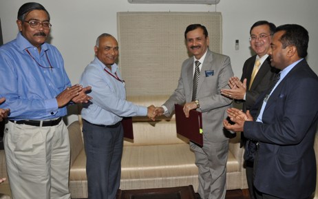 National Small Industries Corporation  (NSIC) signed  an Memorandum of
Understanding (MoU) with Ministry of Micro, Small and Medium
Enterprises (MSMEs). The Memorandum of
Understanding for the year  2012-13 was
signed by Dr. H.P Kumar, CMD, NSIC with Shri R.K. Mathur Secretary, MSME,
Government of India .The said MoU envisages provision of enhanced services
under Financial Support, Marketing Support, Technology Services and other
support services for the MSMEs in the country.  Also present during
the MoU signing ceremony were Shri Ravindra Nath,
Director (Fin),NSIC , Shri P.Udaya Kumar, Director (P&M),NSIC ,Shri
Amarendra Sinha ,AS&DC(MSME)& Shri Jitesh John,Director,MSME